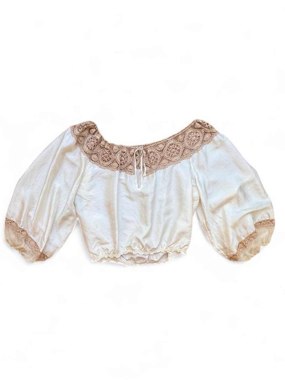 Jean Paul Gaultier 2006 Runway VTG Silk & Lace Peasant Blouse Off Shoulder Sz M